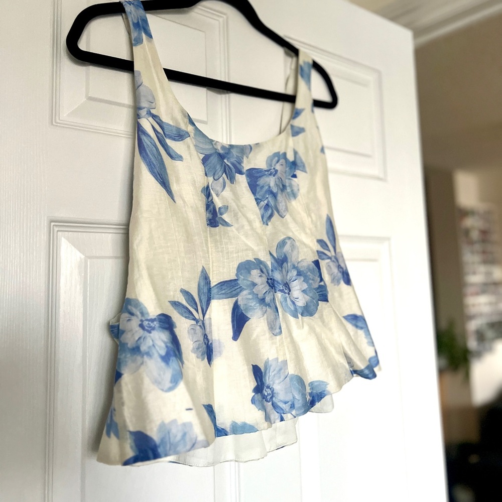 Floral Blue and White Women's Top Dynamite